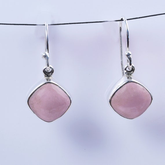 925 Solid Silver Earring,Dangle Phosphorite Phosphorite Earring Pink Cushion Earring,Women Earring,Boho Earring Phosphorite Earring