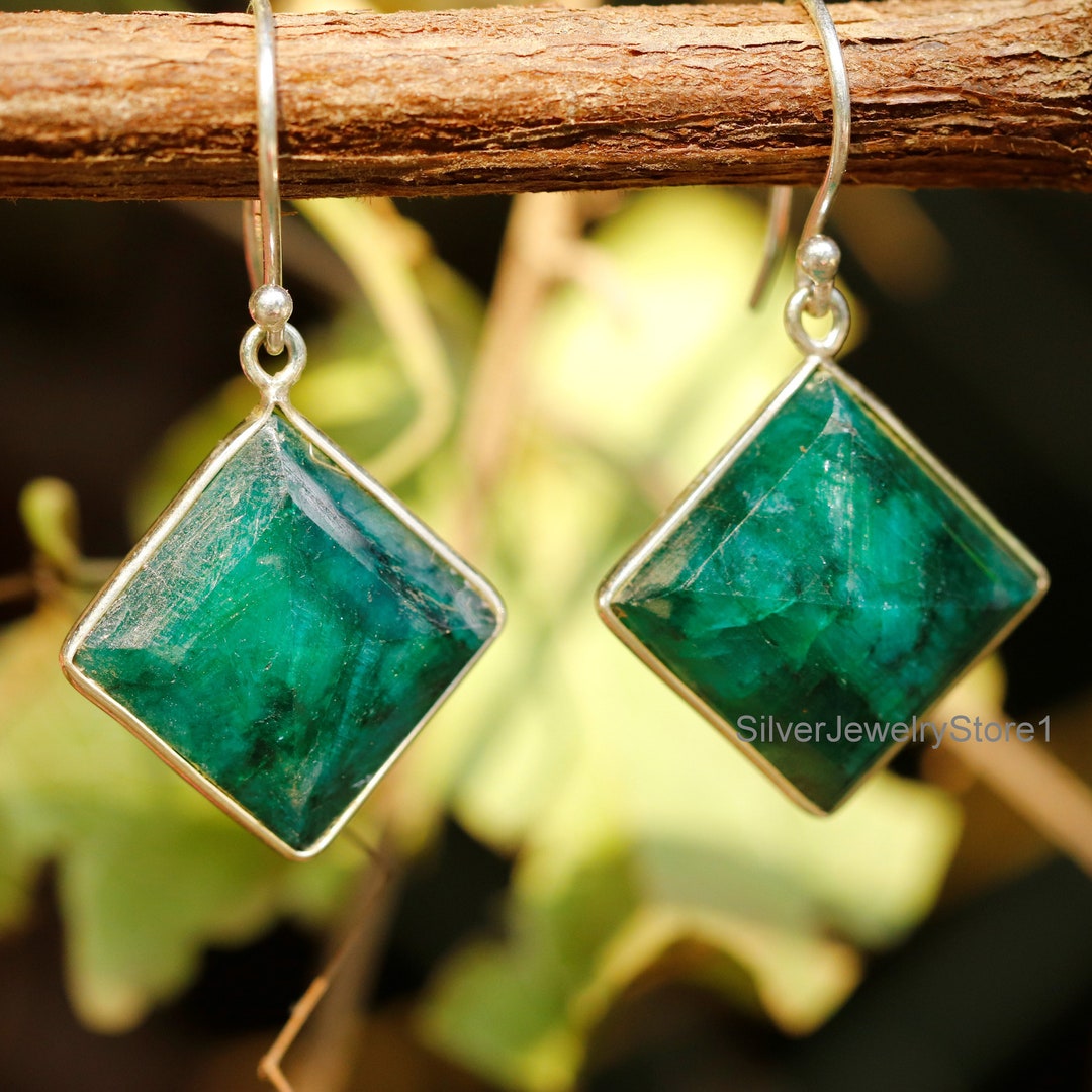 Boucles d'oreilles émeraude rares, Argent sterling 925, Boucles d ...