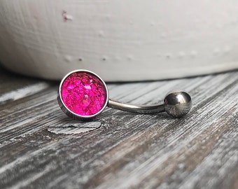 Hot Pink Faux Druzy Belly Ring | 14 Gauge | Surgical Steel