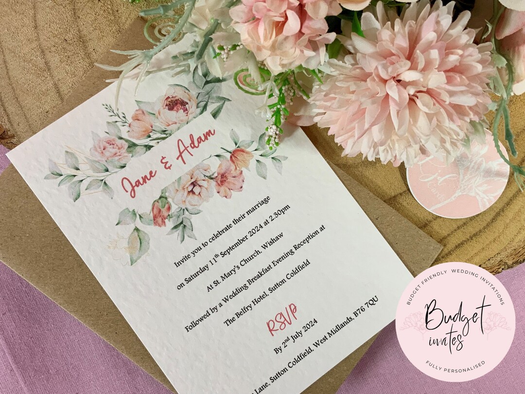 Peach Wedding Invitation, Evening Reception Party, Personalised Invites