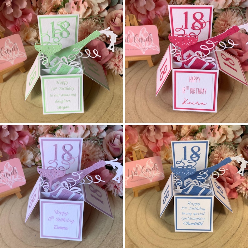 18th Birthday card daughter, pop up birthday card, personalised daughter card, 18th birthday card for her, pop up card, niece, best friend, 4 different colour ways - mint, hot pink, lilac and cornflower blue