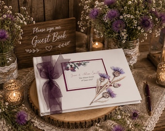 Personalised Scottish Thistle Wedding Guest Book: Highland Keepsake
