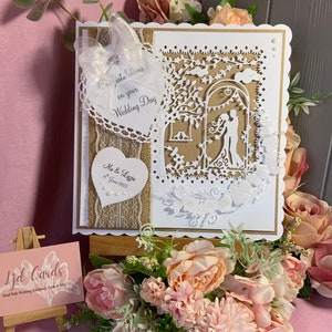 Vintage Wedding Card, Handmade Newlywed Card, Personalised Wedding Card, daughter & son in law, wife, husband, bride, groom, rustic, boxed