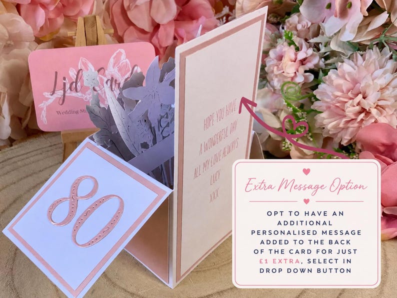 Handmade 80th Birthday Pop-Up Flower Card: Personalised Mum, Grandma, Auntie image 4
