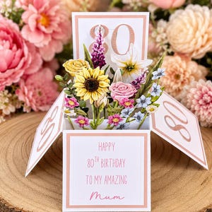 Handmade 80th Birthday Pop-Up Flower Card: Personalised Mum, Grandma, Auntie image 2