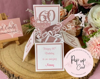 Handmade 60th Birthday Pop Up Card: Personalised Champagne Design