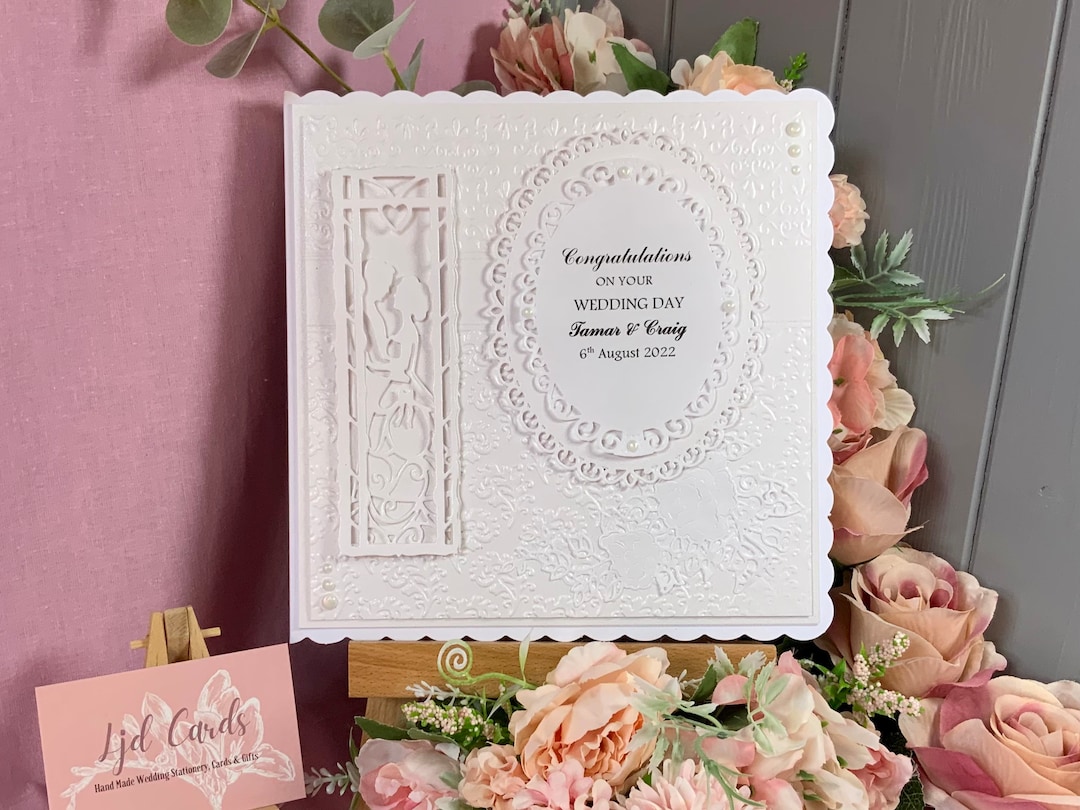 Handmade Personalised Wedding Card: Bride & Groom 3D Filigree Design