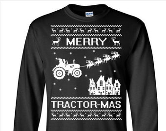 Merry tractor mas longsleeve shirt, tractor christmas longslvee shirt, tractor christmas gift, christmas farmer shirt, christmas shirt