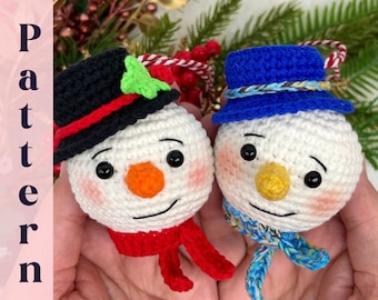 Snowman ornament crochet pattern, Christmas snowman ornament pattern, Amigurumi snowman decoration pattern, Christmas bauble pattern