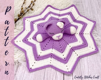 Bear crochet lovey pattern, Amigurumi bear lovey blanket, crochet security blanket