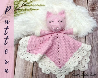 Pig lovey crochet pattern, Amigurumi pig crochet lovey blanket pattern, Crochet pig comforter pattern