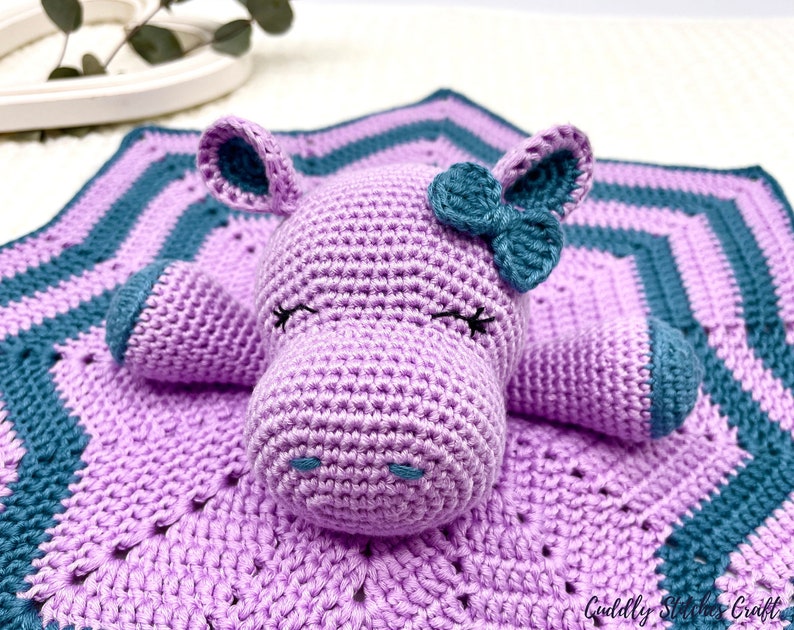 Crochet hippo lovey pattern, crochet lovey blanket, crochet security blanket image 3