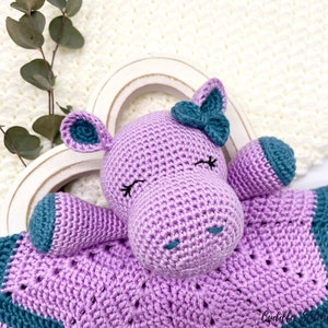 Crochet hippo lovey pattern, crochet lovey blanket, crochet security blanket image 6