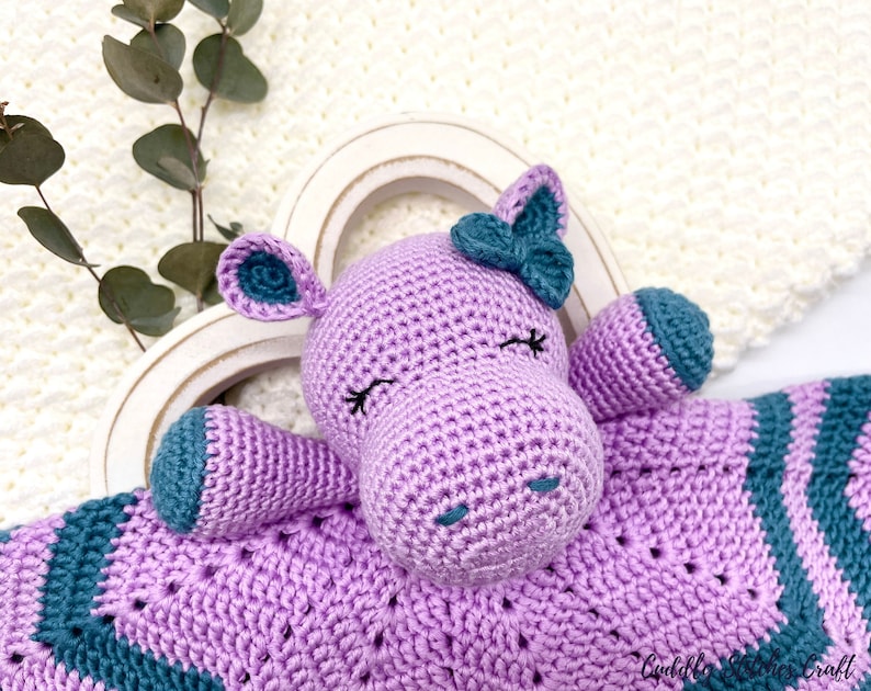 Crochet hippo lovey pattern, crochet lovey blanket, crochet security blanket image 6