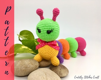 Crochet caterpillar pattern, Amigurumi caterpillar pattern, stuffed caterpillar plushie