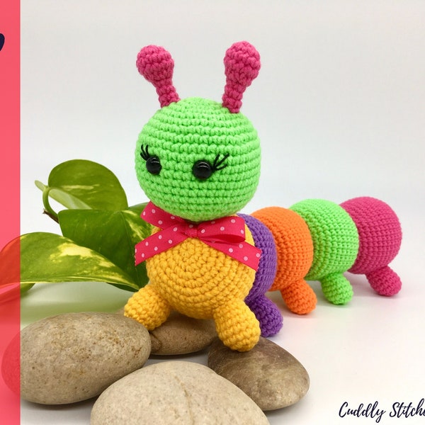 Crochet caterpillar pattern, Amigurumi caterpillar pattern, stuffed caterpillar plushie