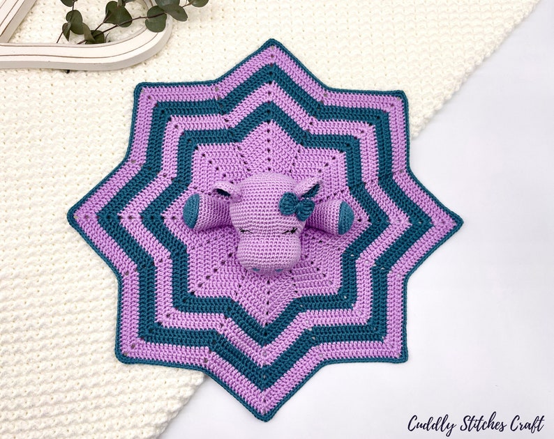 Crochet hippo lovey pattern, crochet lovey blanket, crochet security blanket image 8