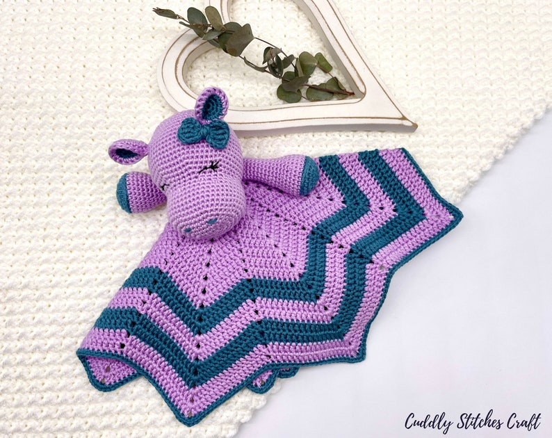 Crochet hippo lovey pattern, crochet lovey blanket, crochet security blanket image 7