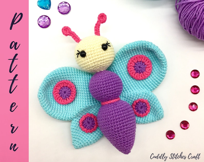 Crochet butterfly pattern, Amigurumi butterfly, plush butterfly pattern image 1
