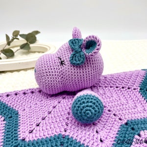 Crochet hippo lovey pattern, crochet lovey blanket, crochet security blanket image 5