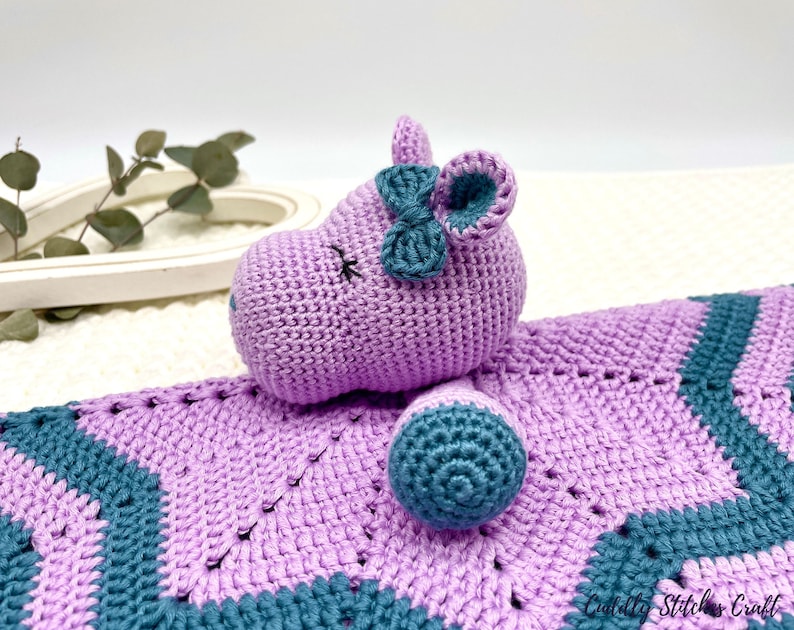 Crochet hippo lovey pattern, crochet lovey blanket, crochet security blanket image 5