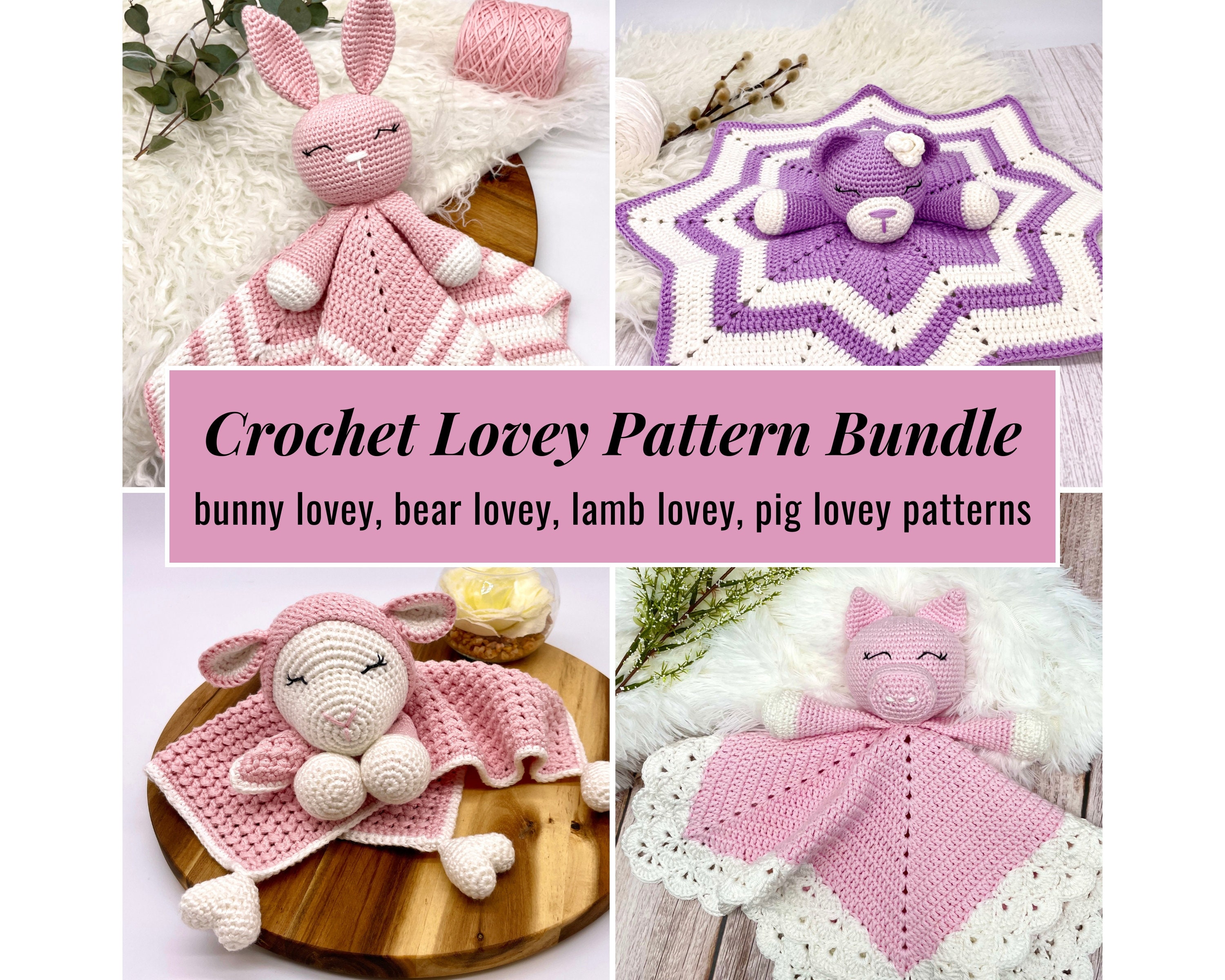 4 Crochet lovey patterns bundle