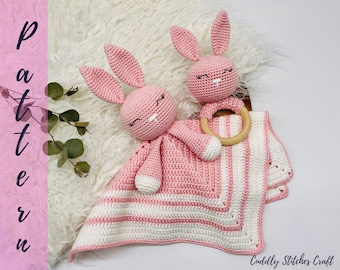 2 Pattern bundle - crochet bunny lovey pattern, bunny crochet rattle pattern, Amigurumi bunny