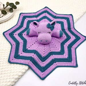 Crochet hippo lovey pattern, crochet lovey blanket, crochet security blanket image 2