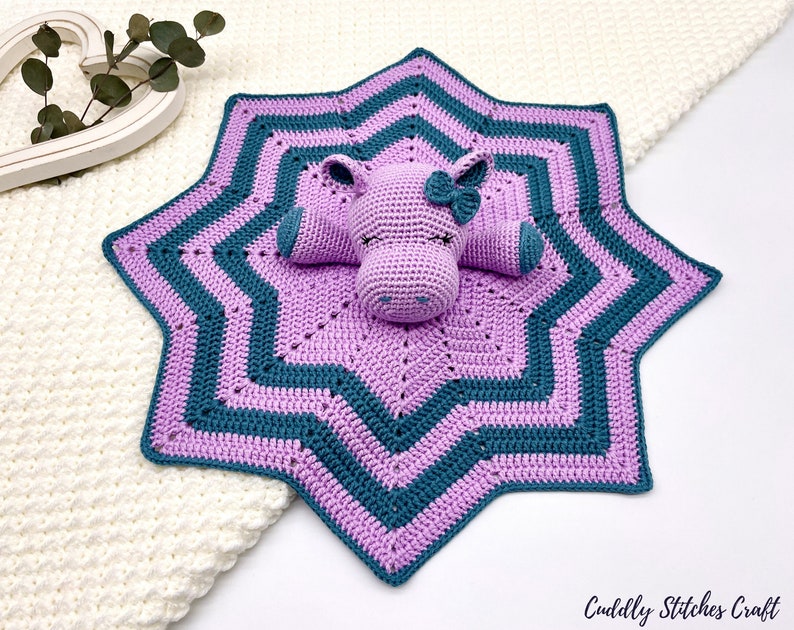 Crochet hippo lovey pattern, crochet lovey blanket, crochet security blanket image 2