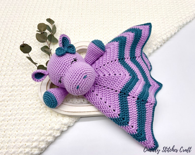 Crochet hippo lovey pattern, crochet lovey blanket, crochet security blanket image 4