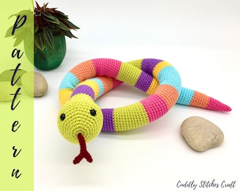 Snake crochet pattern, Amigurumi snake, snake plushie