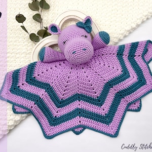 Crochet hippo lovey pattern, crochet lovey blanket, crochet security blanket image 1