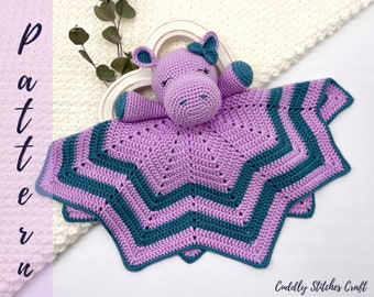 Crochet hippo lovey pattern, crochet lovey blanket, crochet security blanket