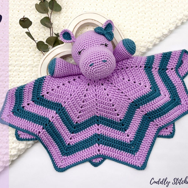 Crochet hippo lovey pattern, crochet lovey blanket, crochet security blanket