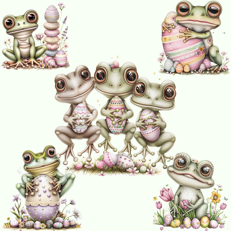 30 Whimsical Easter Frogs Clipart, Cute Soft Pastel Graphics PNG ...