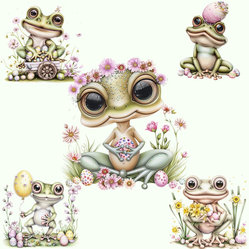 30 Whimsical Easter Frogs Clipart, Cute Soft Pastel Graphics PNG ...