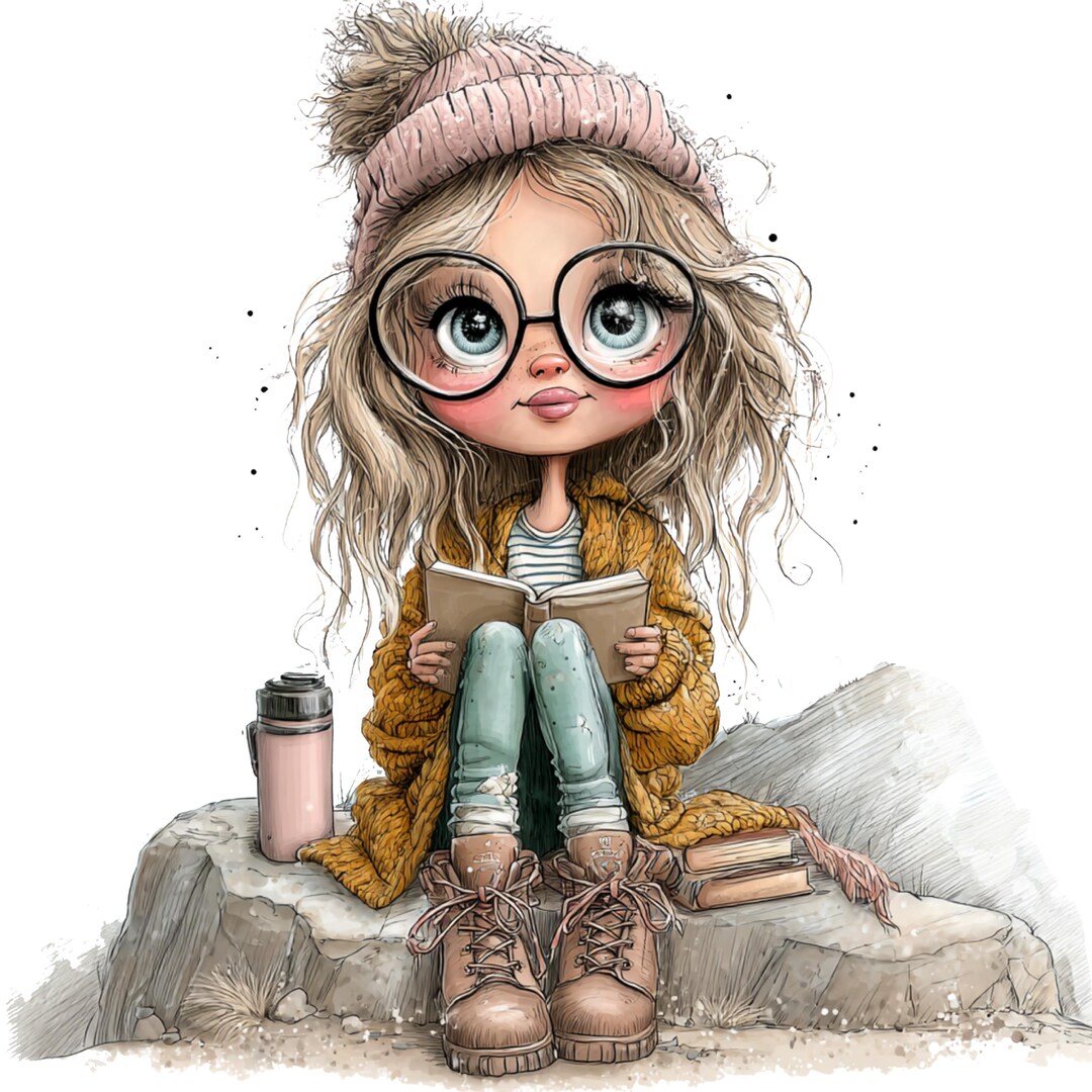 Bookish Girl Clipart 30 PNG, Reading Girl Graphics, Book Lover Coffee ...