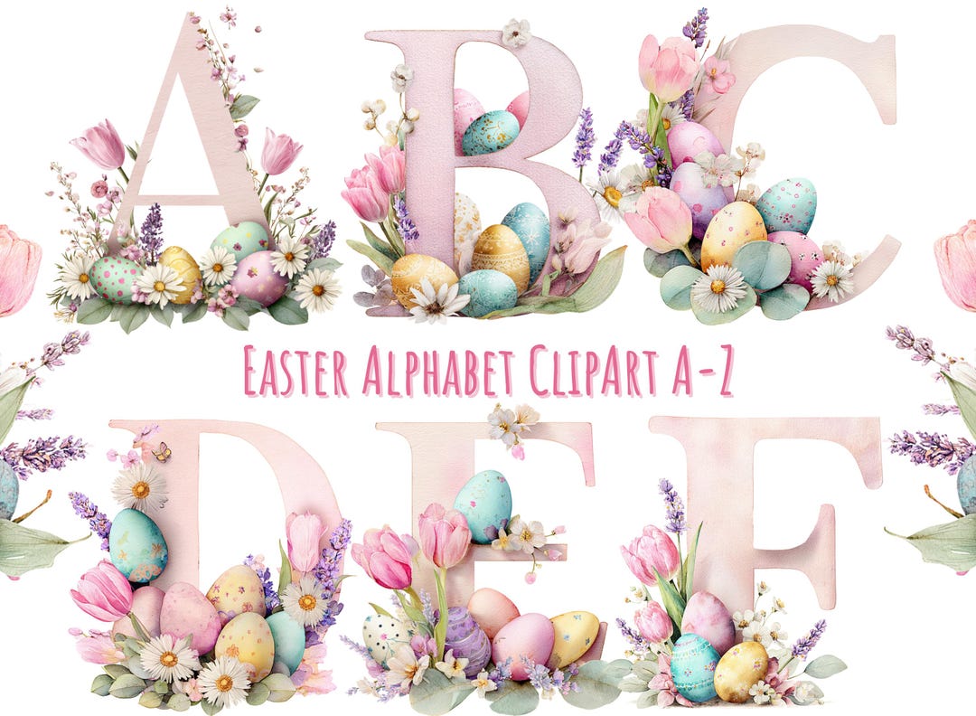 Letter Pattern Easter Pink Easter Alphabet A-Z PNG, Watercolor Spring Letters, Easter Eggs ...