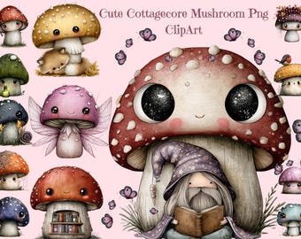 Cottagecore Mushroom Clipart PNG - 30 Whimsical Toadstool Illustrations - Mushroom PNG Clipart, Cottagecore PNG, Woodland Toadstool Clipart