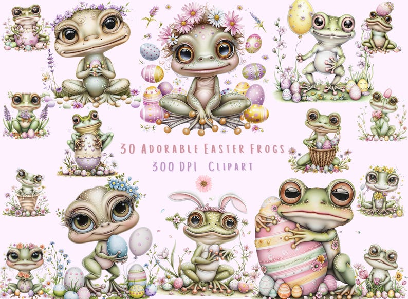 30 Whimsical Easter Frogs Clipart, Cute Soft Pastel Graphics PNG ...