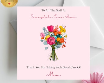 Care Home Thank You Card - Personalised Staff Thank You - Modern Flowers Card - Premium Linen Card