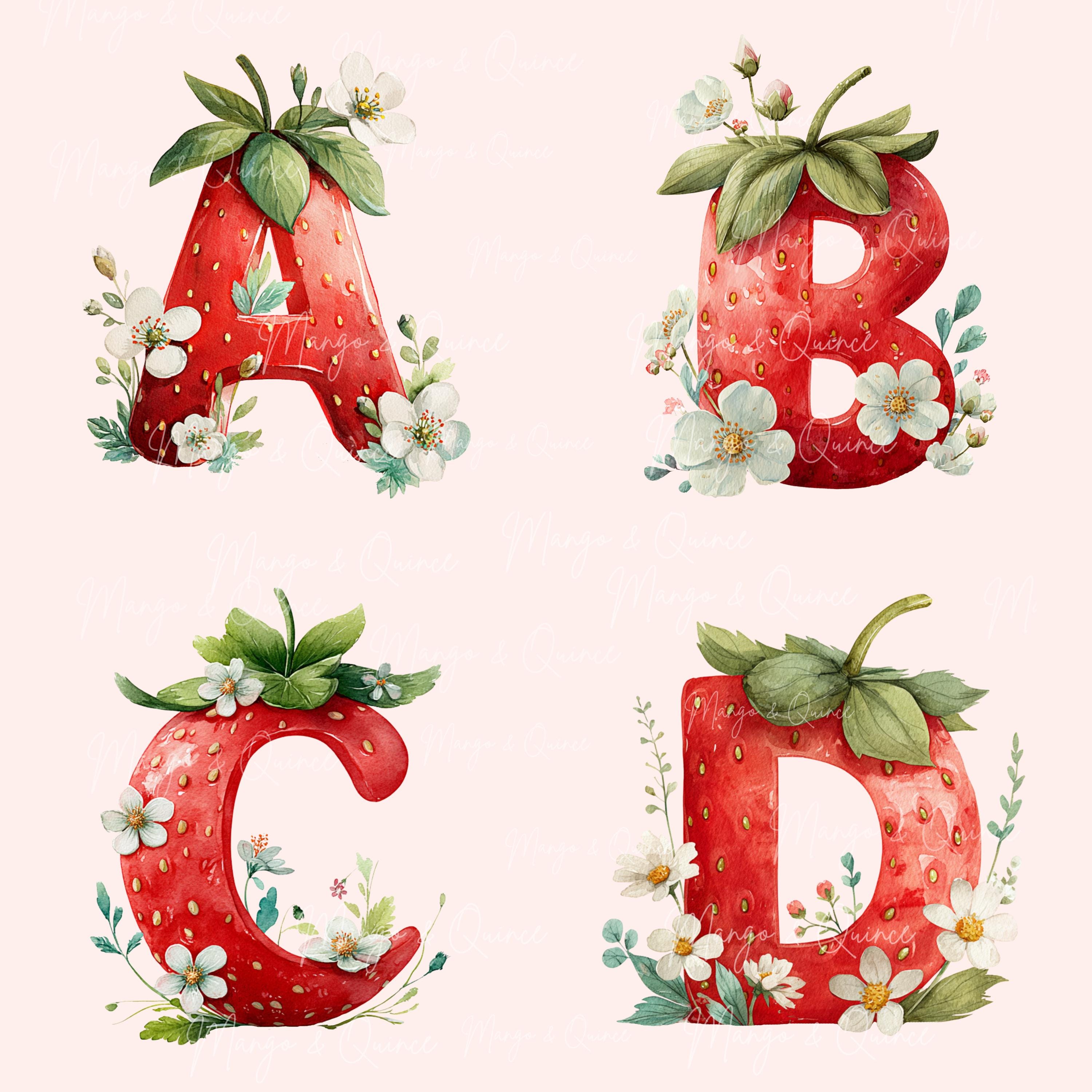 Strawberry Alphabet A-Z PNG, Cute Fruit Letters Clipart, Girls Alphabet ...