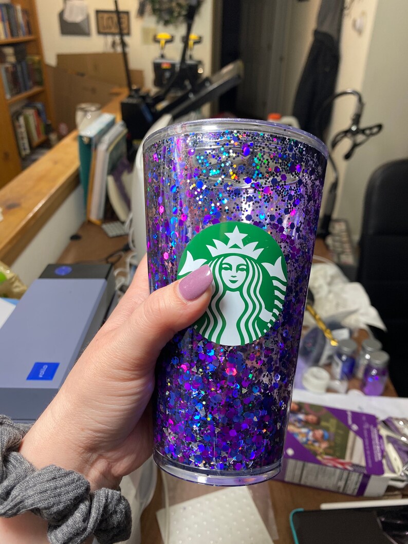 Blue and Silver Starbucks tumbler glitter tumbler Starbucks cup Personalized tumbler Snow globe Tumbler Purple