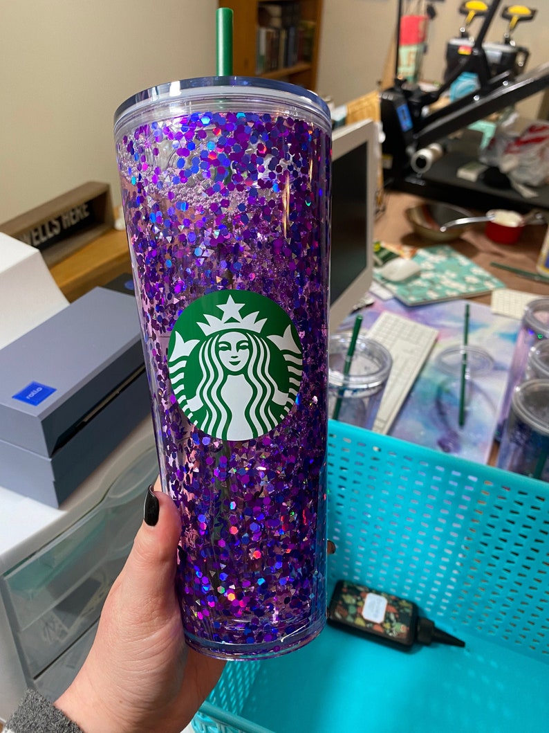 Blue and Silver Starbucks tumbler glitter tumbler Starbucks cup Personalized tumbler Snow globe Tumbler Purple
