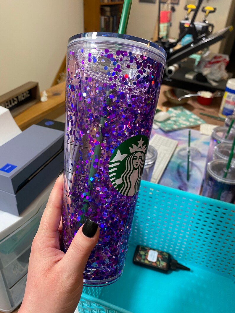 Blue and Silver Starbucks tumbler glitter tumbler Starbucks cup Personalized tumbler Snow globe Tumbler Purple