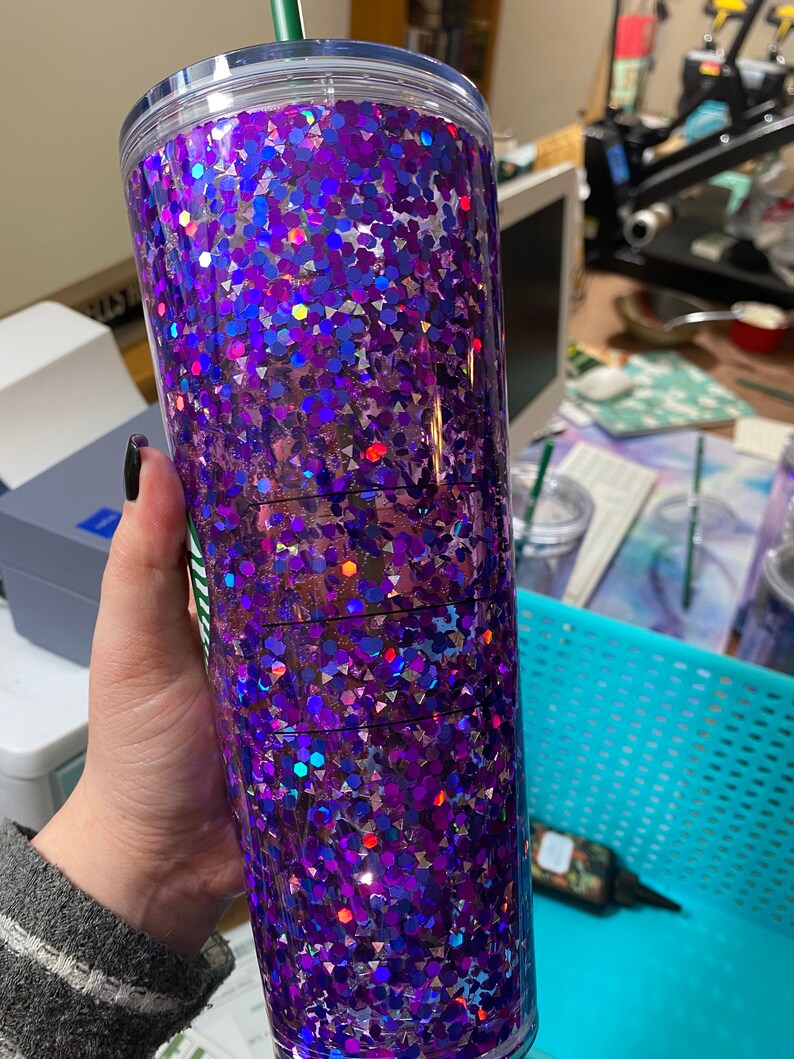 Blue and Silver Starbucks tumbler glitter tumbler Starbucks cup Personalized tumbler Snow globe Tumbler Purple