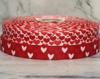 7/8” Red Heart Valentine Grosgrain Ribbon :3 yards Valentine's Day ribbon