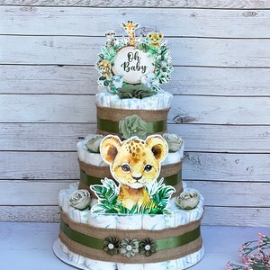 Safari Diaper Cake Boy Jungle Safari Baby Shower Boy Centerpieces Decoration Baby Shower Gift Baby Shower Decoration 3 tier Diaper Cake