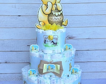 Winnie the Pooh Diaper Cake: 3-Tier Baby Shower Centerpiece