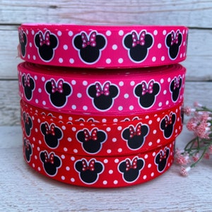 7/8” 1 1/2” Red Minnie Mouse Grosgrain ribbon 3 yards  Pink Minnie Grosgrain Ribbon Minnie Mouse Ribbon
